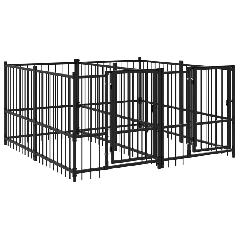 Chenil cage enclos pac animaux d'extérieur pour chiens acier 3,75 m² noir 02_0041833