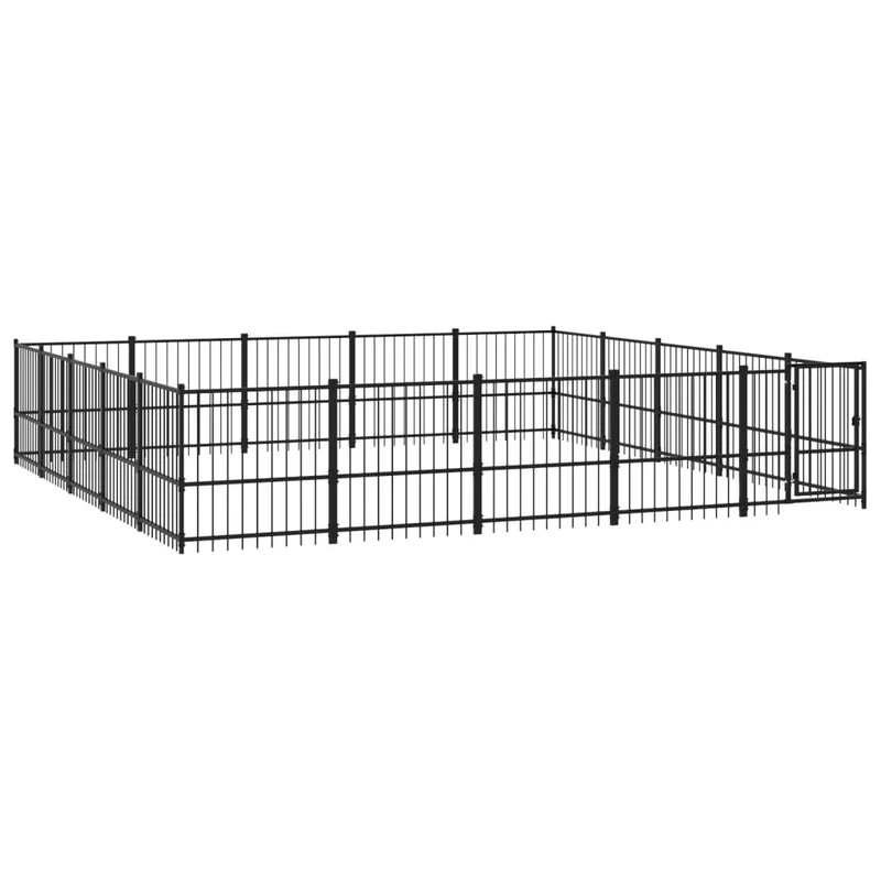 Chenil cage enclos pac animaux d'extérieur pour chiens acier 23,52 m² noir 02_0041820