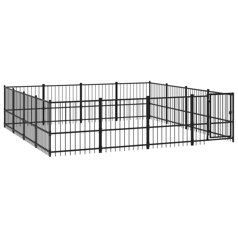 Chenil cage enclos pac animaux d'extérieur pour chiens acier 15,05 m² noir 02_0041798
