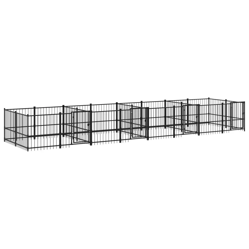Chenil cage enclos pac animaux d'extérieur pour chiens acier 15,02 m² noir 02_0041796