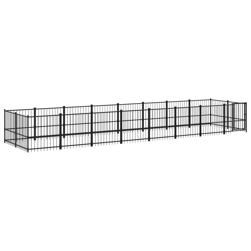 Chenil cage enclos pac animaux d'extérieur pour chiens acier 15,02 m² noir 02_0041795