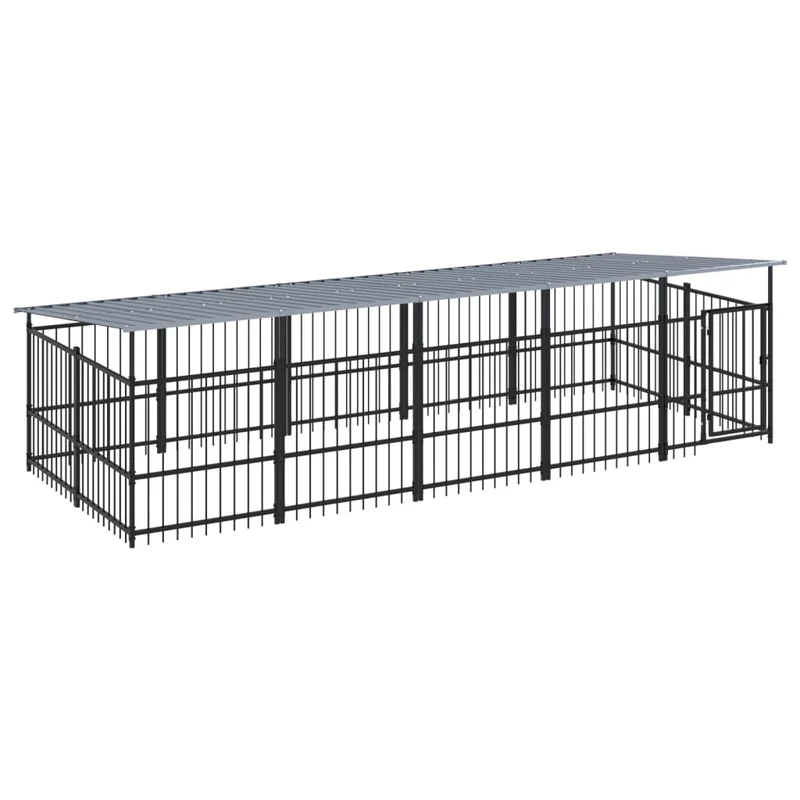 Chenil cage enclos pac animaux d'extérieur avec toit pour chiens acier 9,38 m² noir 02_0041773
