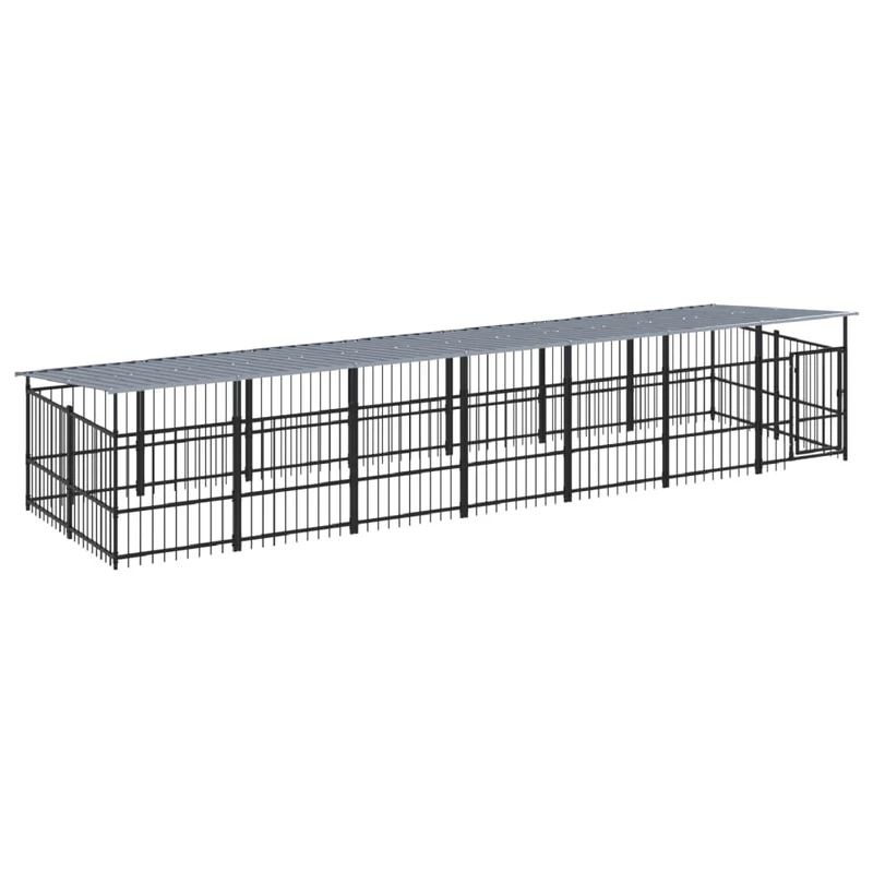 Chenil cage enclos pac animaux d'extérieur avec toit pour chiens acier 13,14 m² noir 02_0041740