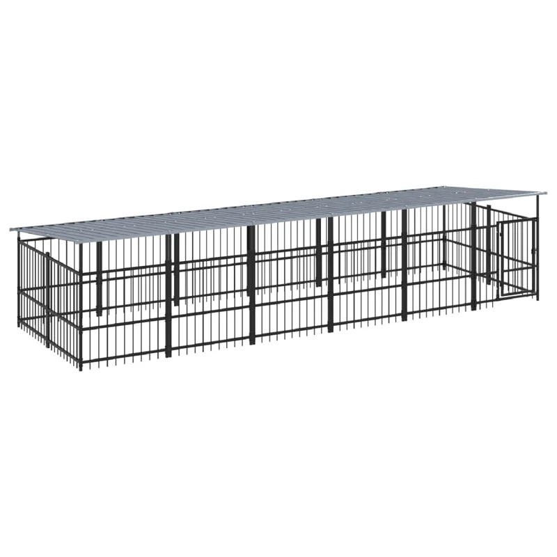 Chenil cage enclos pac animaux d'extérieur avec toit pour chiens acier 11,26 m² noir 02_0041734