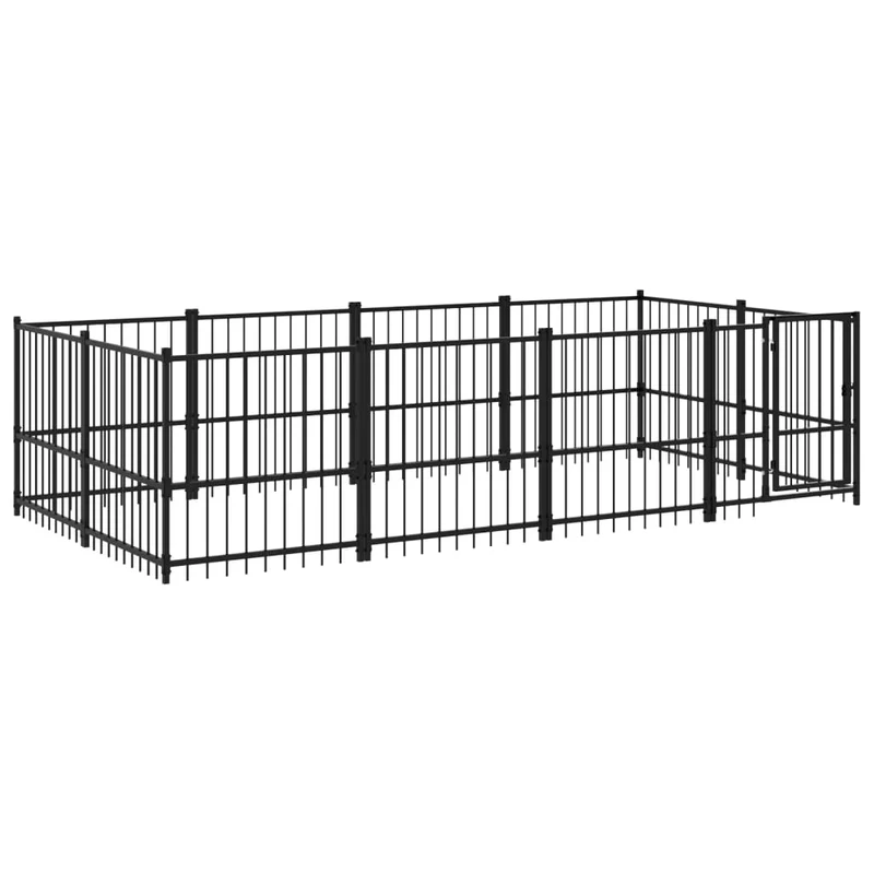 Chenil cage enclos pac animaux d'extérieur pour chiens acier 7,51 m² noir 02_0041878