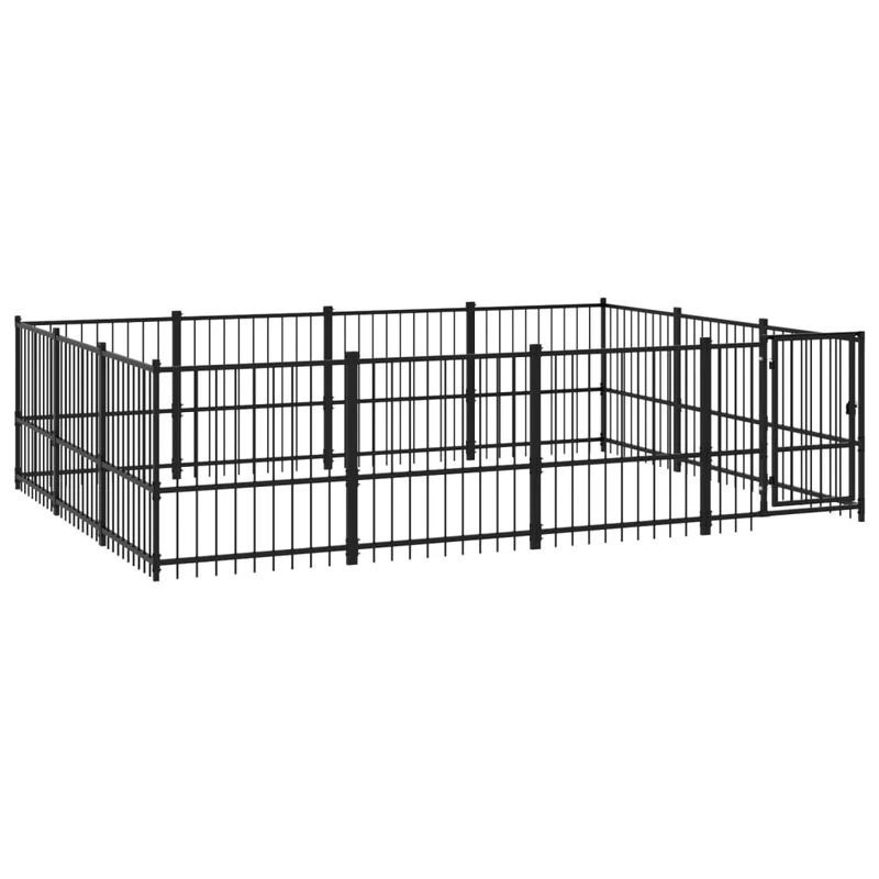 Chenil cage enclos pac animaux d'extérieur pour chiens acier 11,58 m² noir 02_0041784