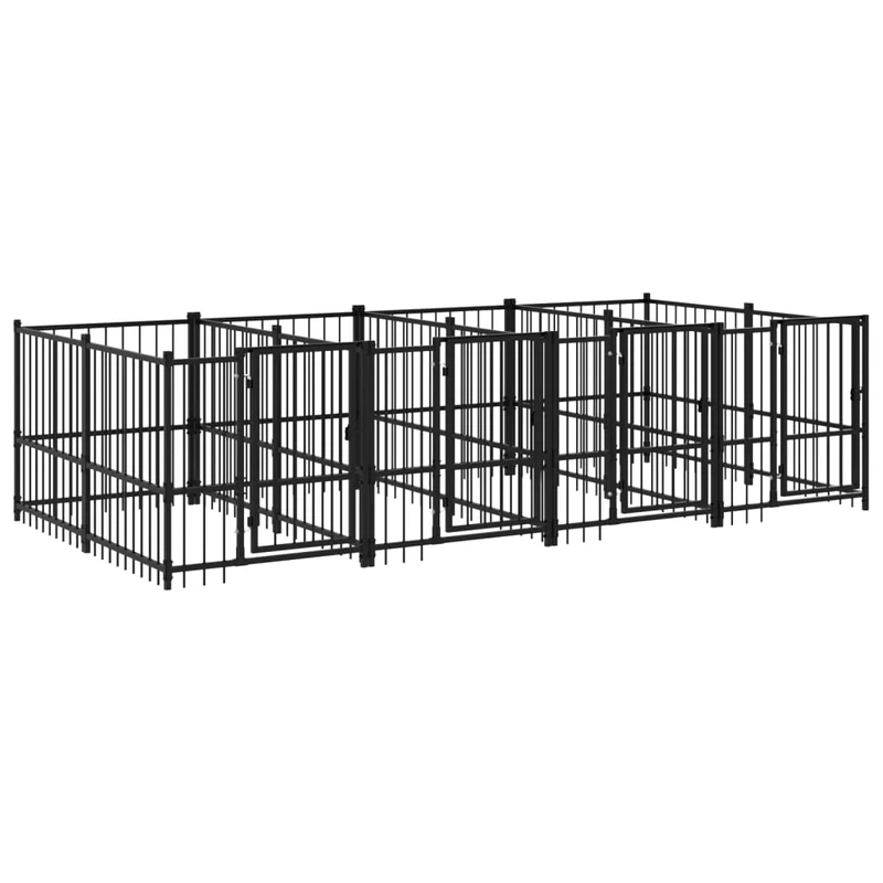 Chenil cage enclos pac animaux d'extérieur pour chiens acier 7,51 m² noir 02_0041877