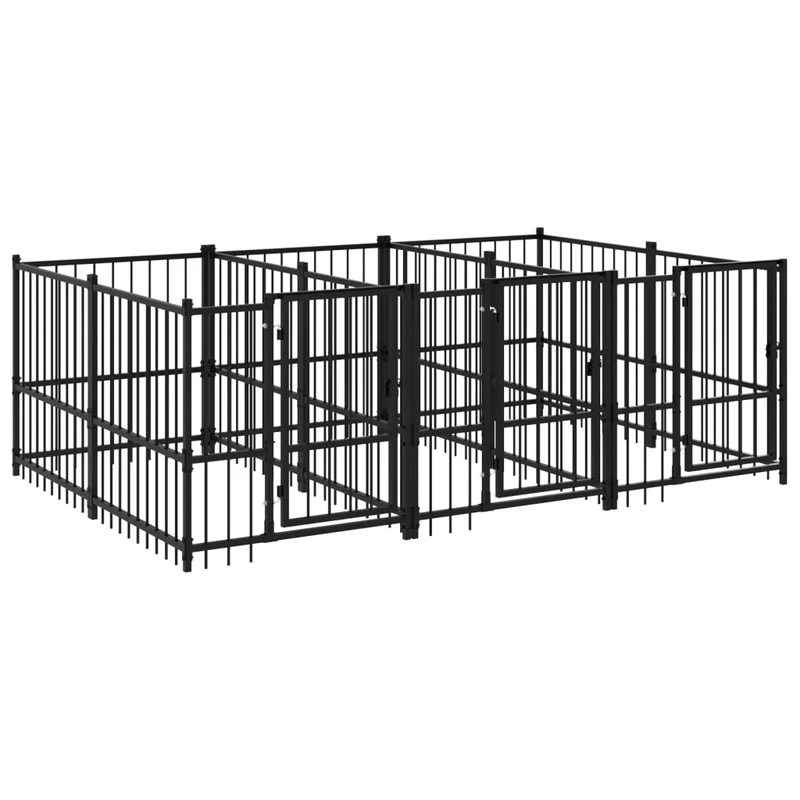 Chenil cage enclos pac animaux d'extérieur pour chiens acier 5,63 m² noir 02_0041858