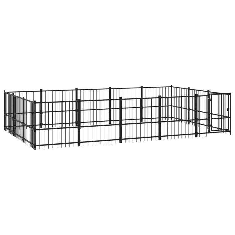Chenil cage enclos pac animaux d'extérieur pour chiens acier 14,11 m² noir 02_0041790