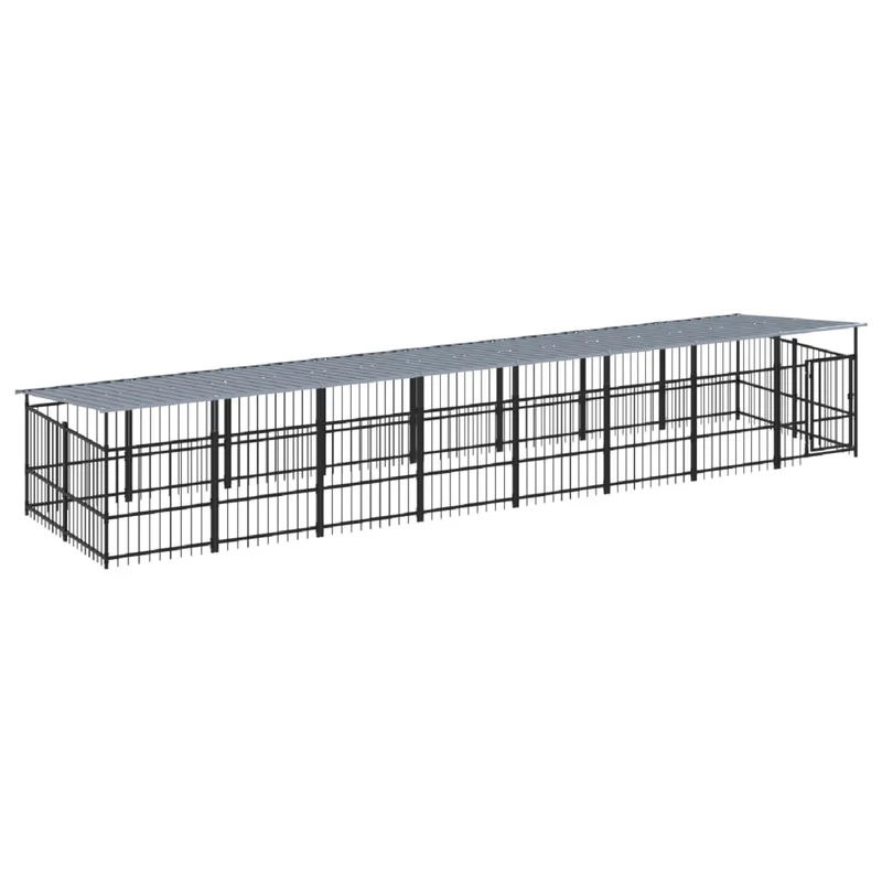 Chenil cage enclos pac animaux d'extérieur avec toit pour chiens acier 15,02 m² noir 02_0041745