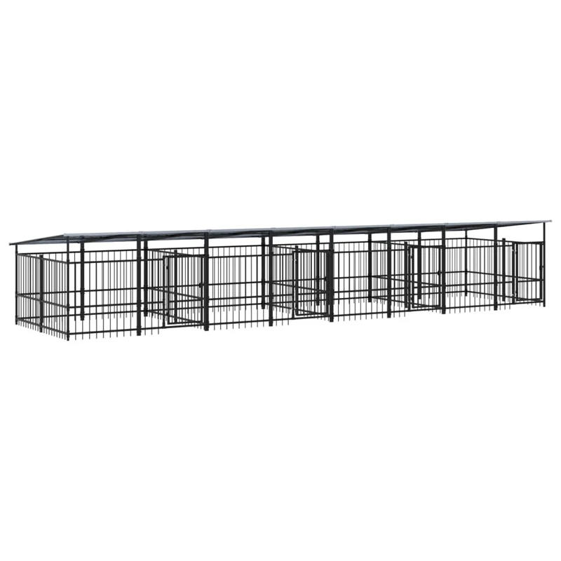Chenil cage enclos pac animaux d'extérieur avec toit pour chiens acier 15,02 m² noir 02_0041744