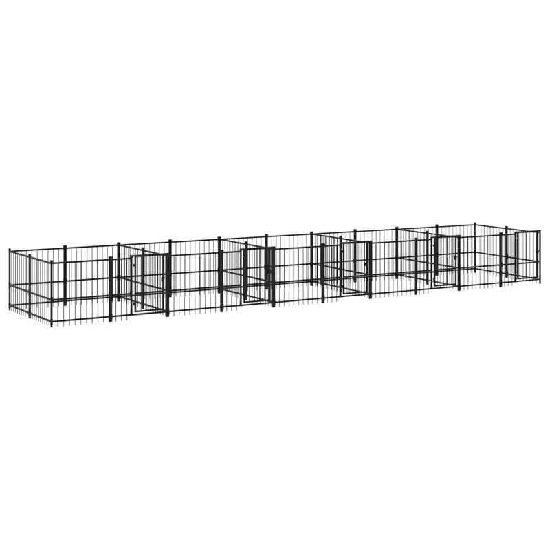 Chenil cage enclos pac animaux d'extérieur pour chiens acier 18,77 m² noir 02_0041810