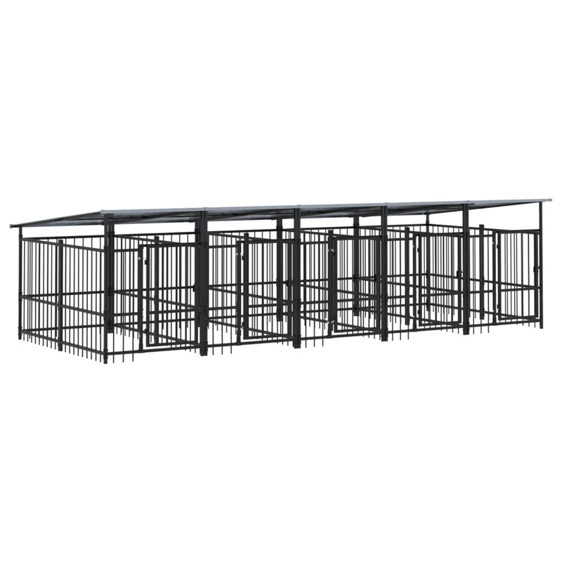 Chenil cage enclos pac animaux d'extérieur avec toit pour chiens acier 9,38 m² noir 02_0041774
