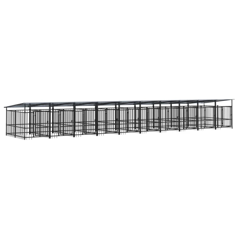 Chenil cage enclos pac animaux d'extérieur avec toit pour chiens acier 18,77 m² noir 02_0041755