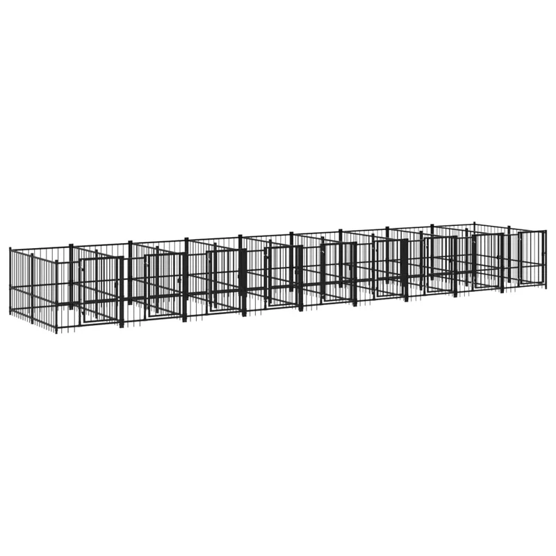 Chenil cage enclos pac animaux d'extérieur pour chiens acier 16,89 m² noir 02_0041803