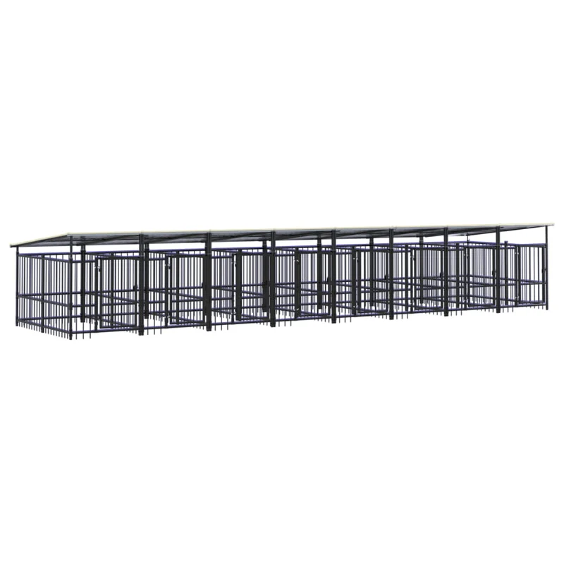 Chenil cage enclos pac animaux d'extérieur avec toit pour chiens acier 15,02 m² noir 02_0041746