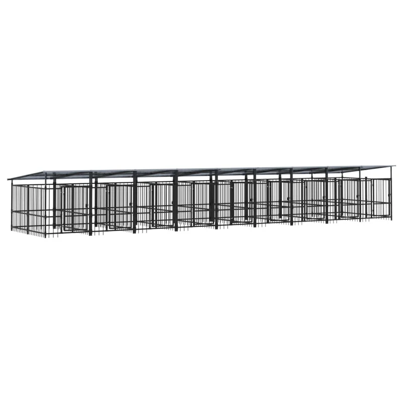 Chenil cage enclos pac animaux d'extérieur avec toit pour chiens acier 16,89 m² noir 02_0041749
