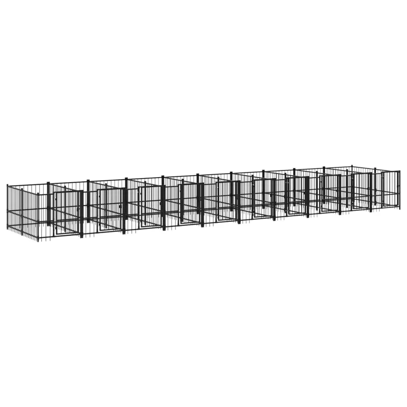 Chenil cage enclos pac animaux d'extérieur pour chiens acier 18,77 m² noir 02_0041811