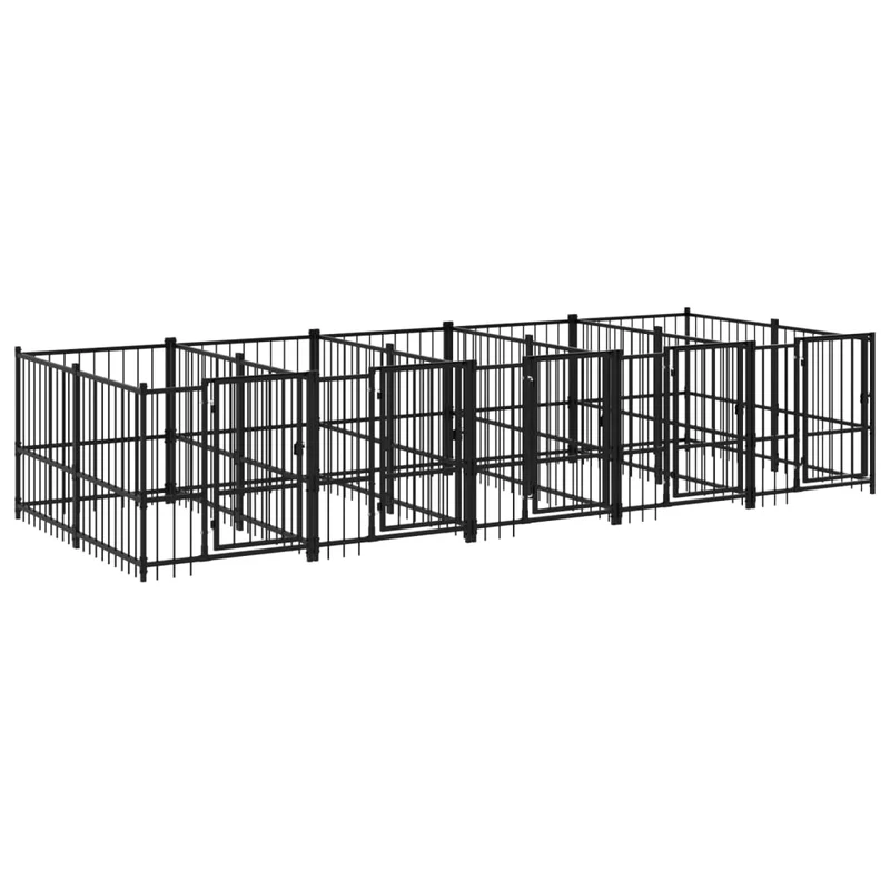 Chenil cage enclos pac animaux d'extérieur pour chiens acier 9,38 m² noir 02_0041889