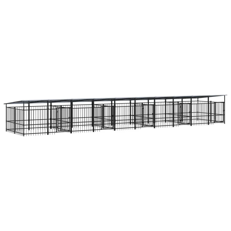 Chenil cage enclos pac animaux d'extérieur avec toit pour chiens acier 18,77 m² noir 02_0041754