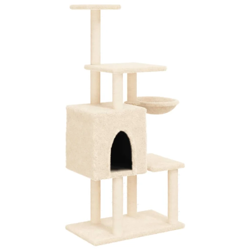 Arbre à chat meuble tour grimper jouet grattage grattoir escalade plateforme avec griffoirs en sisal 131 cm crème 02_0022467