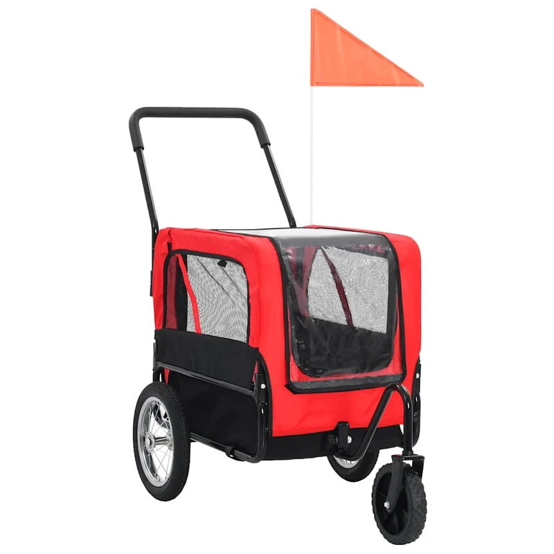 Remorque chariot transport de vélo pour chiens poussette 2-en-1 rouge 02_0044382