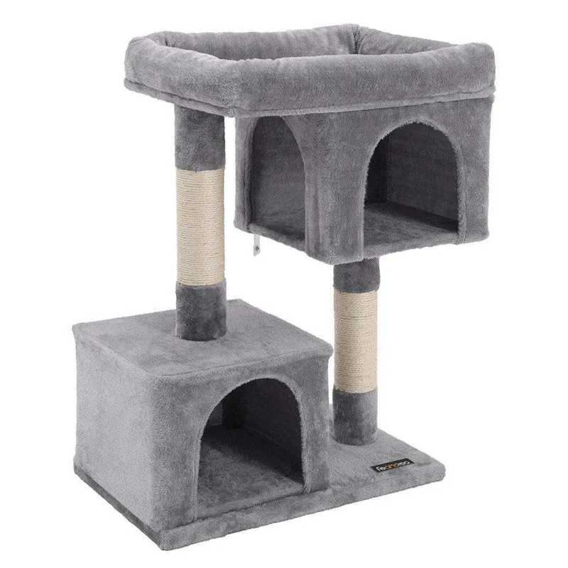 Arbre à chat colonne en sisal pour aiguiser les griffes 2 niches luxueuses maison de jeu meubles pour chatons chats et félins 84 cm couleur grise claire 12_0001183