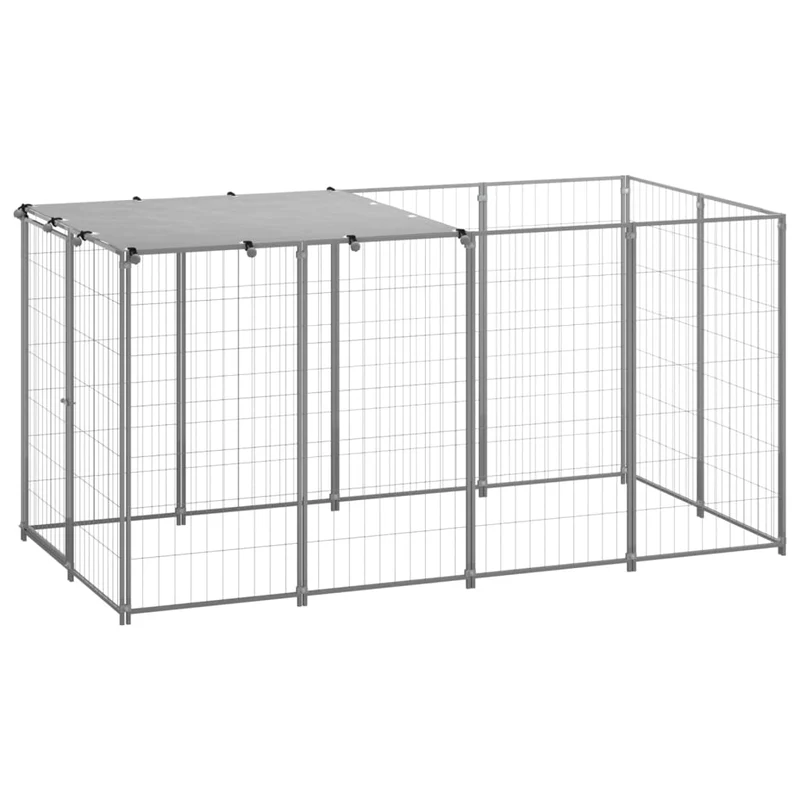 Chenil cage enclos pac animaux Argenté 2,42 m² acier Argent 02_0041727