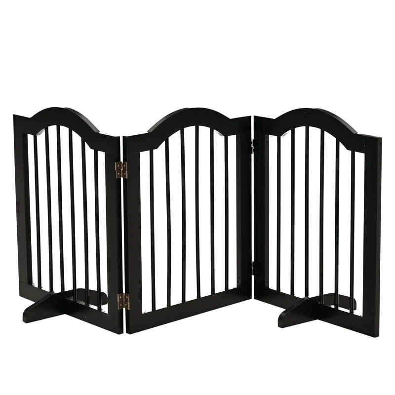 Barrière de sécurité pour animaux modulable pliable 154.5 x 61 cm protection entrée couloir moderne épuré en MDF noir 21_0007389
