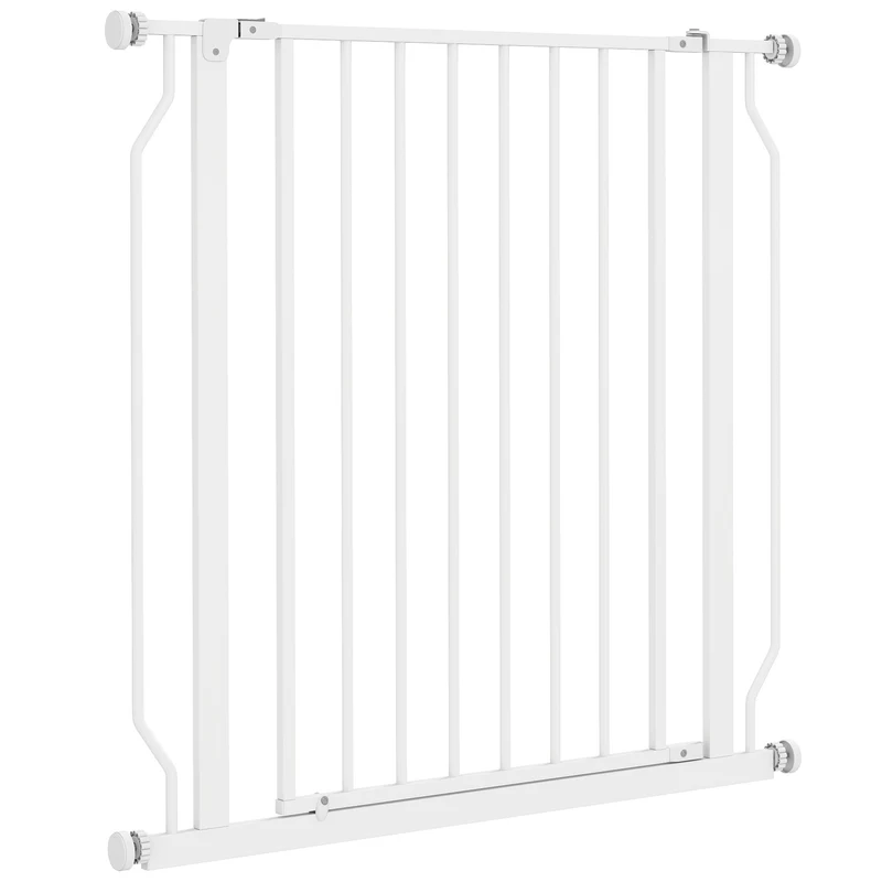 Barrière de sécurité pour animaux entrée couloir 75-85 x 76 cm réglable double verrouillage moderne épuré en acier blanc 21_0007426