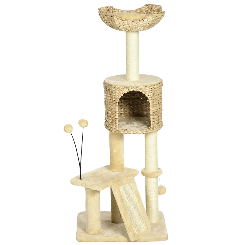 Arbre à chat à étages pour jeux et repos 45 x 40 x 116 cm niche panier scandinave moderne en panneau de particules beige 21_0007704