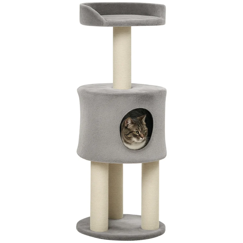 Arbre à chat niche et plate-forme 40 x 103 x 40 cm repos confortable design contemporain en panneau de particules gris 21_0007685