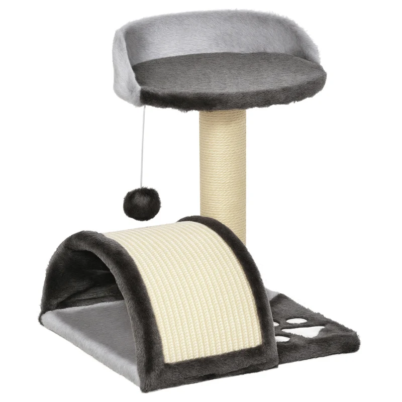 Arbre à chat griffoir plateforme 35,5 x 37 x 46 cm stable et résistant design épuré en panneaux de particule gris foncé 21_0007613