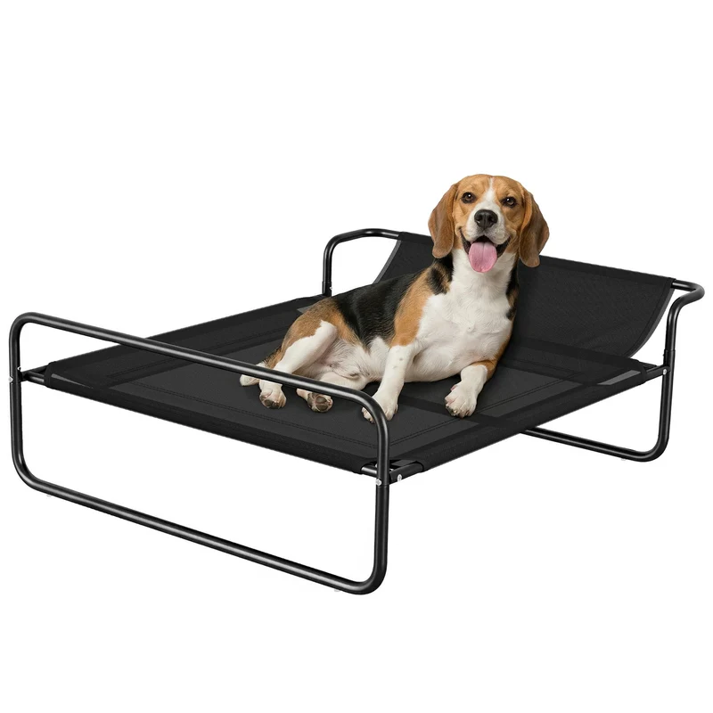 Lit surélevé pour chien intérieur 106 x 81 x 33 cm ventilation optimale anti humidité moderne épuré en textilène noir 21_0007366