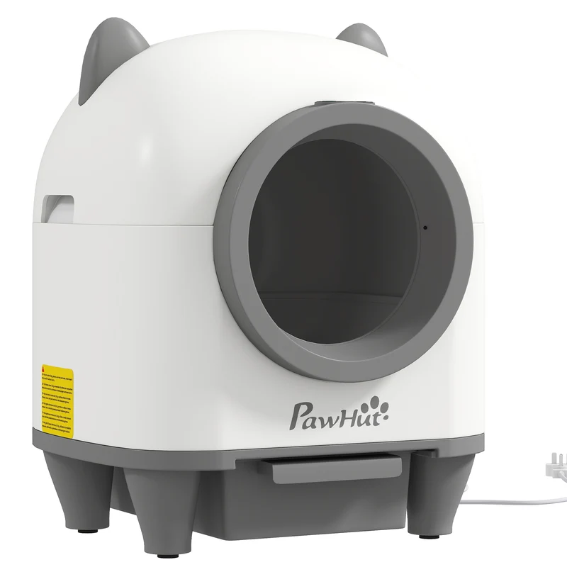 Bac à litière pour chats autonettoyant 55.5 x 51 x 60 cm connecté avec diffuseur intégré design moderne en PP blanc 21_0007797