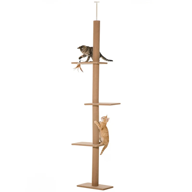 Arbre à chat multiniveaux 43 x 27 x 228-260 cm 4 niveaux hauteur réglable fixation design en panneau de particule marron 21_0007645