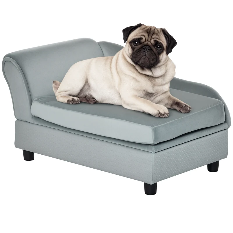 Canapé pour chien et chat 76 x 45 x 43 cm coffre de rangement assise relevable moderne design en velours gris clair 21_0007343