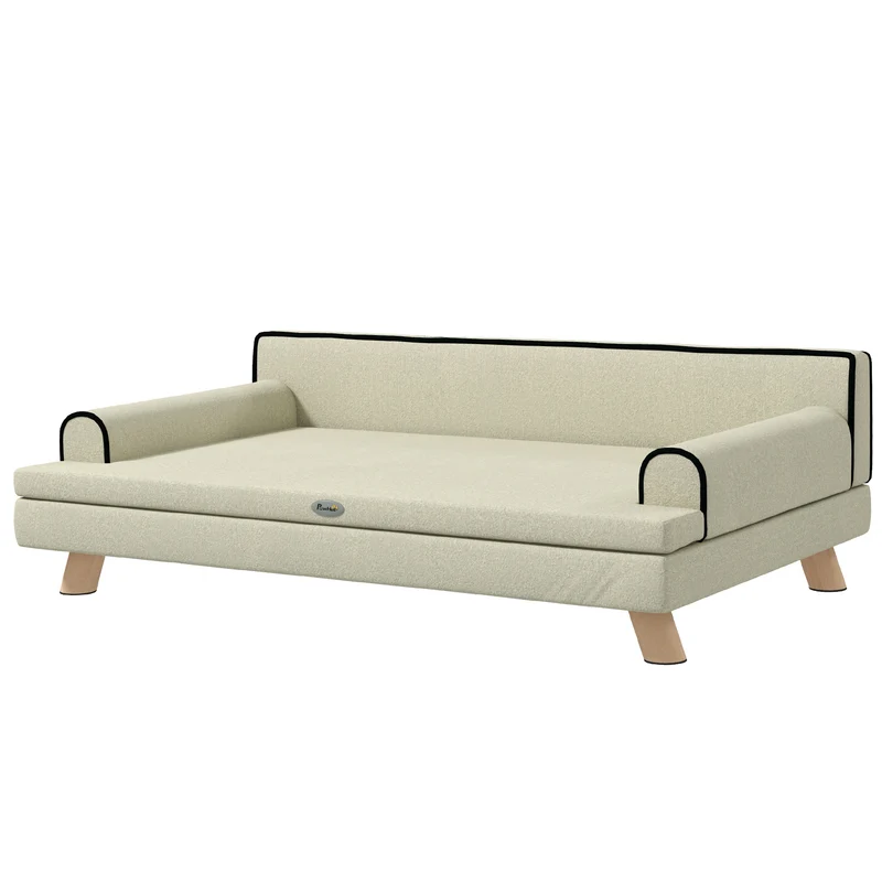 Canapé pour chien chat coussin amovible confort assise moelleuse 100 x 62 x 32 cm scandinave salon en polyester beige 21_0007353