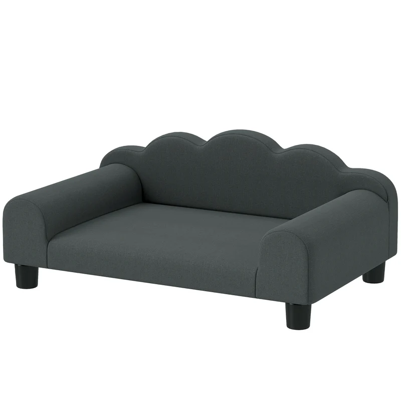 Canapé pour chien 66 x 42 x 28.5 cm dossier et accoudoirs de soutien assise rembourrée moderne en velours gris foncé 21_0007376