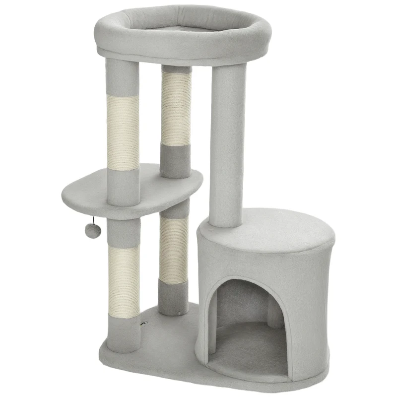 Arbre à chat 60 x 45 x 90 cm poteaux à griffer niche douillette scandinave stable en panneau de particules gris clair 21_0007748