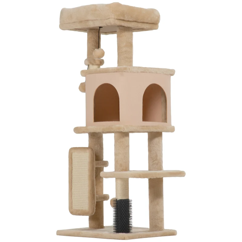 Arbre à chat 44 x 34 x 104 cm avec lit et maisonnette salon chambre contemporain ambiance douillette en peluche beige 21_0007721