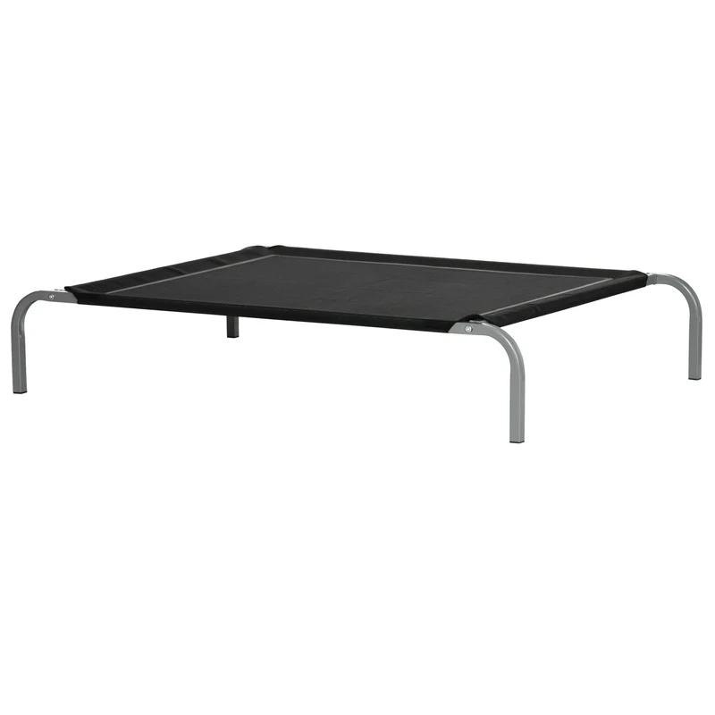 Lit pour chien chat xl surélevé ventilé stable 110 x 75 x 20 cm idéal terrasse jardin design moderne en textilène noir 21_0007334