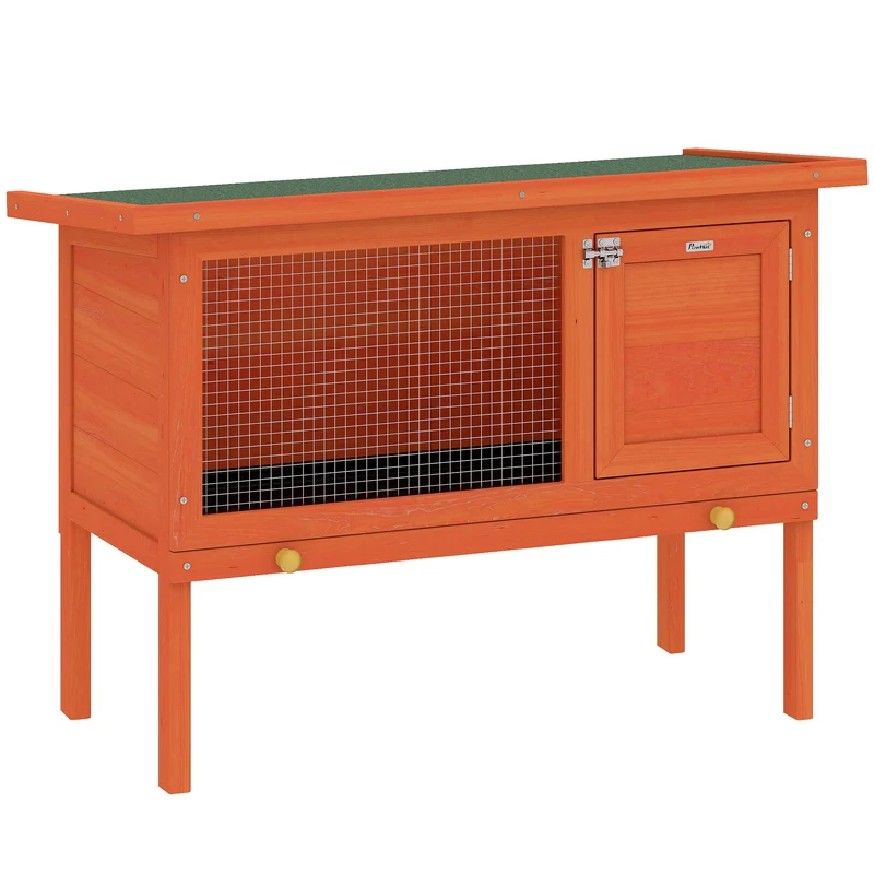 Clapier extérieur surélevé 90 x 45 x 65 cm porte verrouillable sécurisée plateau amovible rustique en bois de pin orange 21_0007900