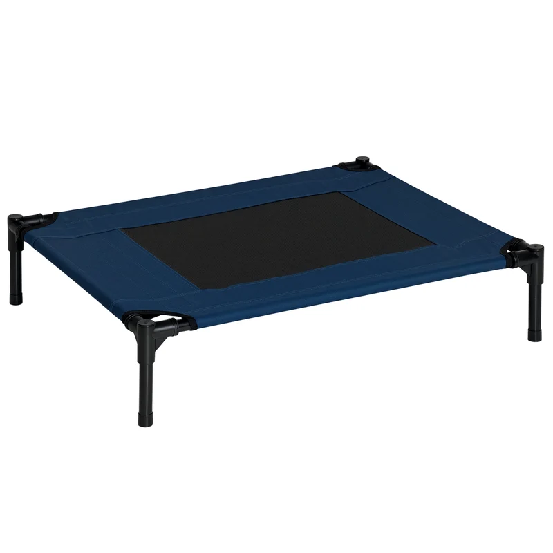 Lit pour chiens chats surélevé intérieur 76 x 61 x 18 cm ventilé antidérapant moderne épuré en textilène bleu marine 21_0007598