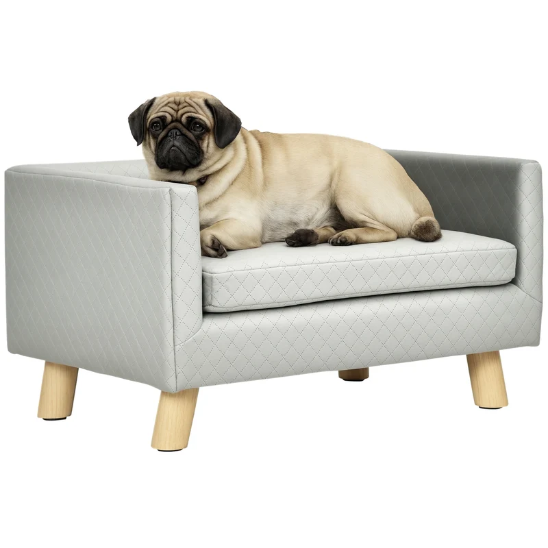 Canapé pour chien design scandinave lit moelleux coussin amovible confortable 64 x 45 x 36 cm salon en velours gris 21_0007349