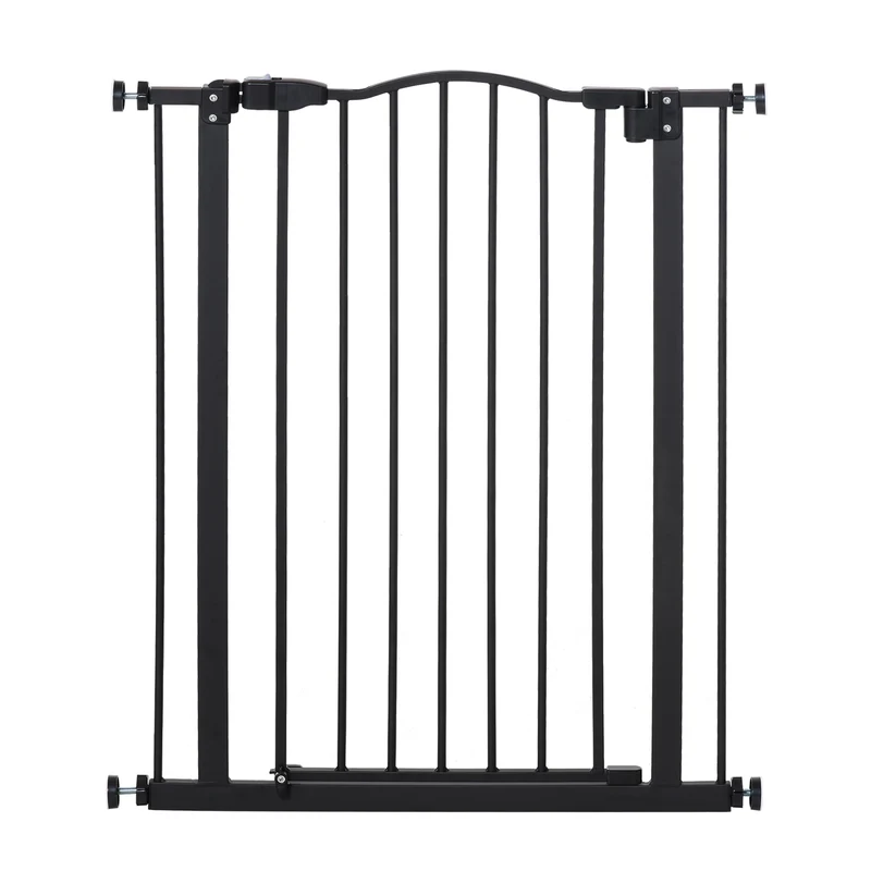 Barrière de sécurité pour chien 74-80 x 94 x 4 cm fermeture automatique double verrouillage moderne épuré en métal noir 21_0007409