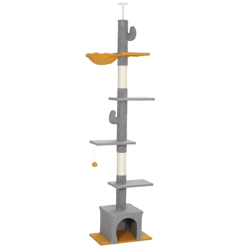 Arbre à chat pour salon 55 x 34 x 275 cm hauteur réglable et stable moderne épuré en panneau de particules gris clair 21_0007730