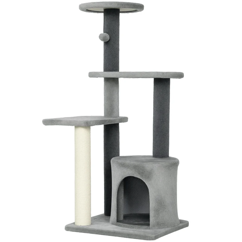 Arbre à chat multi-niveaux 45 x 40 x 103 cm poteaux griffoirs niche douillette moderne en panneaux de particules gris 21_0007749