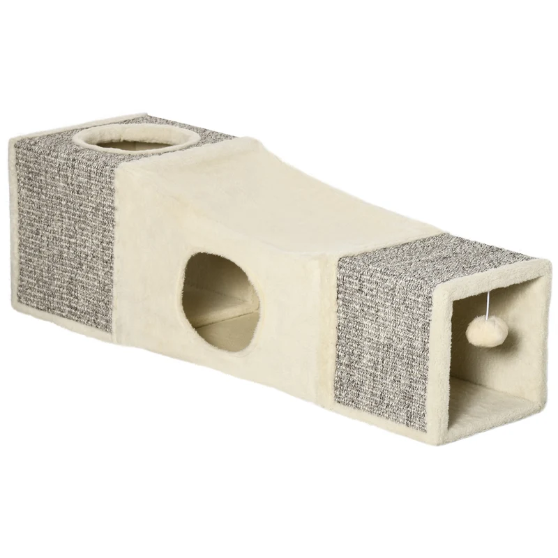 Tunnel pour chat intérieur 98 x 30 x 30 cm jeu et repos contemporain cosy salon chambre en panneaux de particules crème 21_0007819