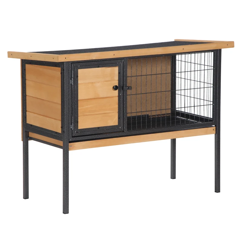 Clapier surélevé pour lapins 91.5 x 45 x 70 cm toit ouvrant plateau coulissant rustique design extérieur en bois naturel 21_0007913